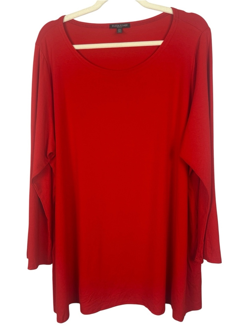 Eileen Fisher Woman Lagenlook Red Stretch Viscose Long Sleeve Tunic Top 2X